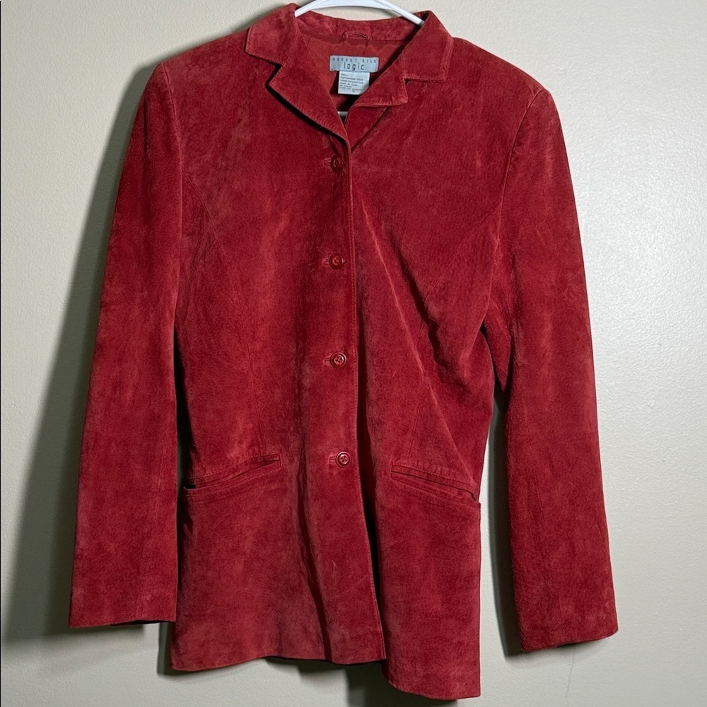 August Silk Logic Shirt Jacket Women's Size 4 Red Leather Suede Button Front - Picture 1 of 4